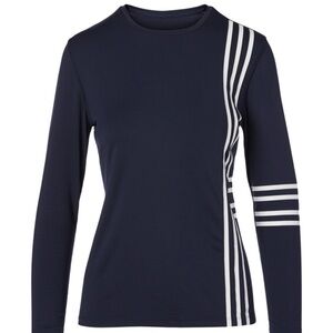 TORY BURCH SPORT Graphic T Long Sleeve Top navy blue white Coolmax Sz XL